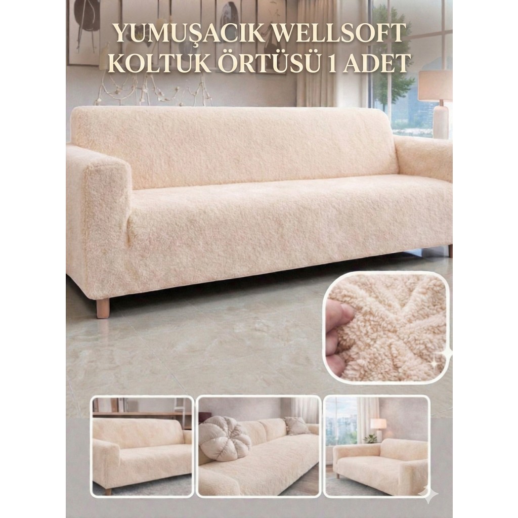 Btf Home Yumuşacık Welsoft Lastikli 3 Kişilik Koltuk Örtüsü Kaymaz Esnek ve Yıkanabilir Koltuk Kılıfı - 180 x 230 cm - Açık Vizon Diğer Fiyatı