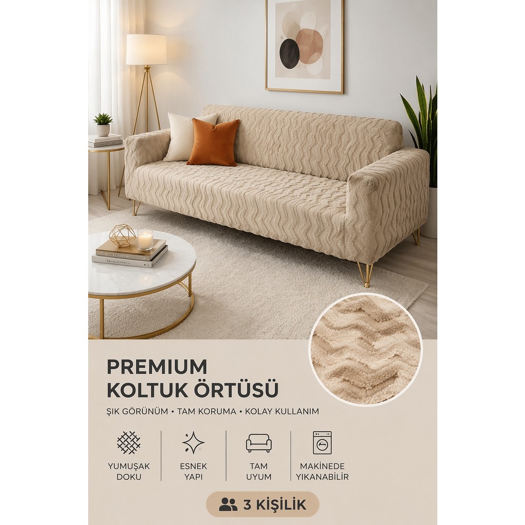 Btf Home Yumuşacık Welsoft Lastikli 3 Kişilik Koltuk Örtüsü Kaymaz Esnek ve Yıkanabilir Koltuk Kılıfı - 180 x 230 cm - Dalgalı Bej Cep Telefonu Kılıfı Fiyatı