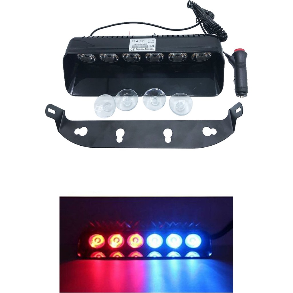 BTM Otomotiv Araç Içi Vantuzlu Çakar Lamba Kırmızı-Mavi 12V 6 Ledli 7 Modlü Ledli Lambalar Fiyatı