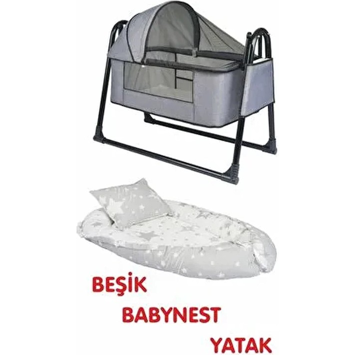 Btrend Babynest Yatak ve Yastık+ Cep Hediyeli Sallanır Sepet Beşik Bebek Beşiği Hamak 2 Li Set - Gri Yastık Kılıfı Fiyatı
