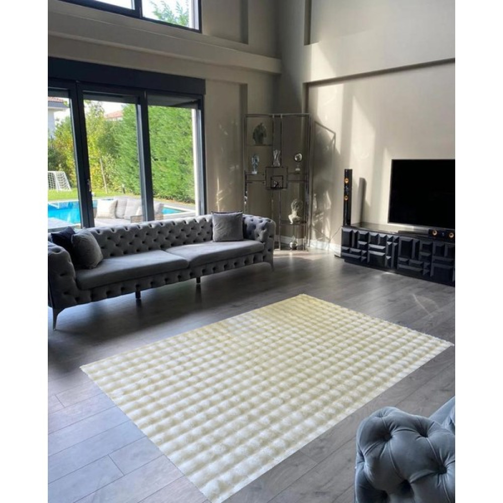 Bubble Tavşan Serisi Yumuşacık Tavşan Tüyü Dokuma Taban Peluş Halı Beyaz B1 - 80 x 150 cm Salon Halısı Fiyatı