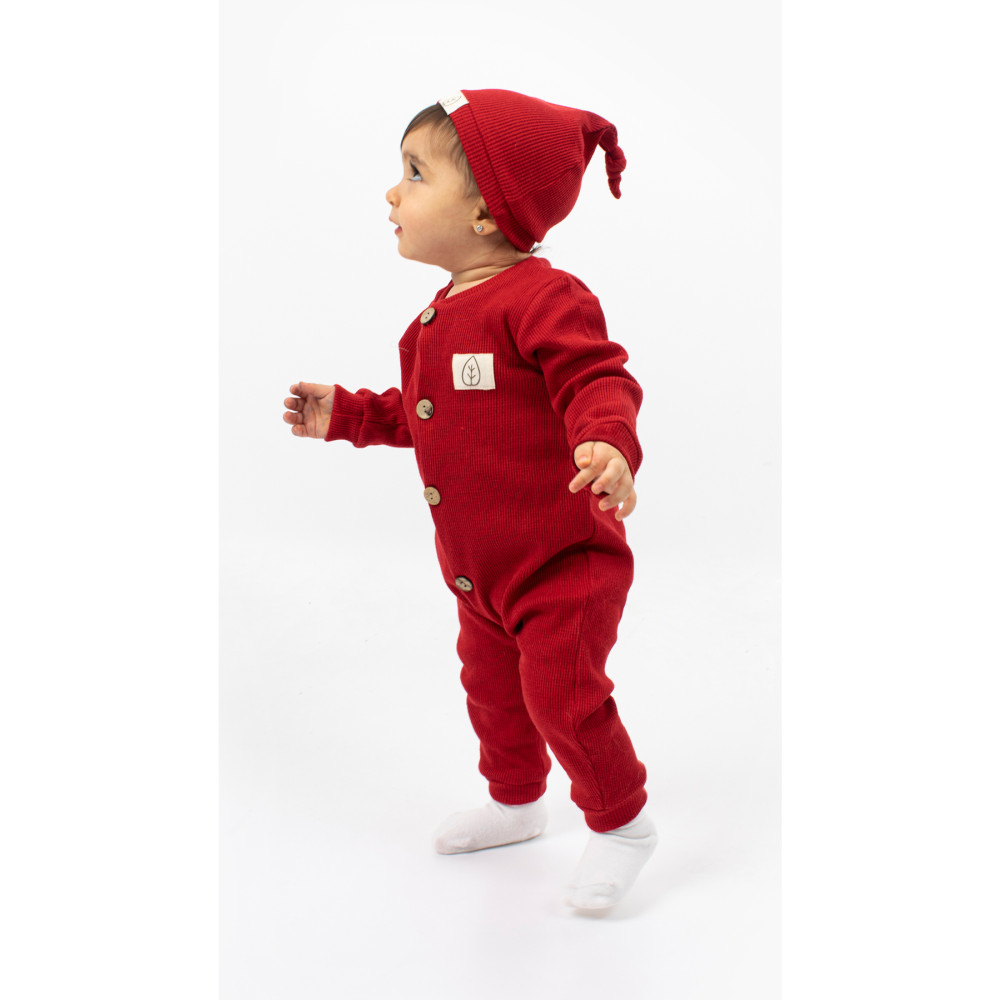 Bubito Unisex Tahta Düğme Görselli Şapkalı Şık Bebek Tulum-kırmızı 9 - 12 Ay Beden Kadın Giyim Fiyatı