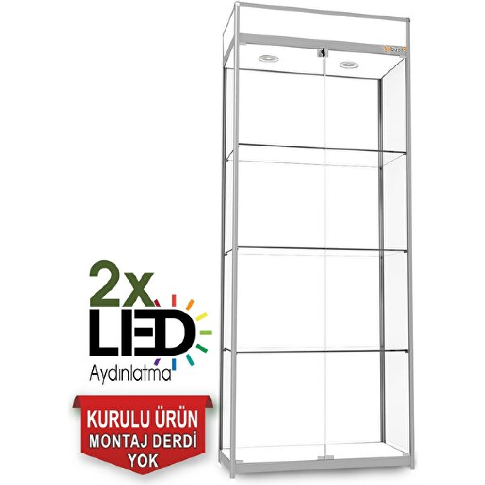 bubizde Camlı Vitrin - Cam Dolap - Camlı Koleksiyon Vitrini - Teşhir Vitrini - Kupa Dolabı 200X80X40 cm Evrak Dolabı Fiyatı