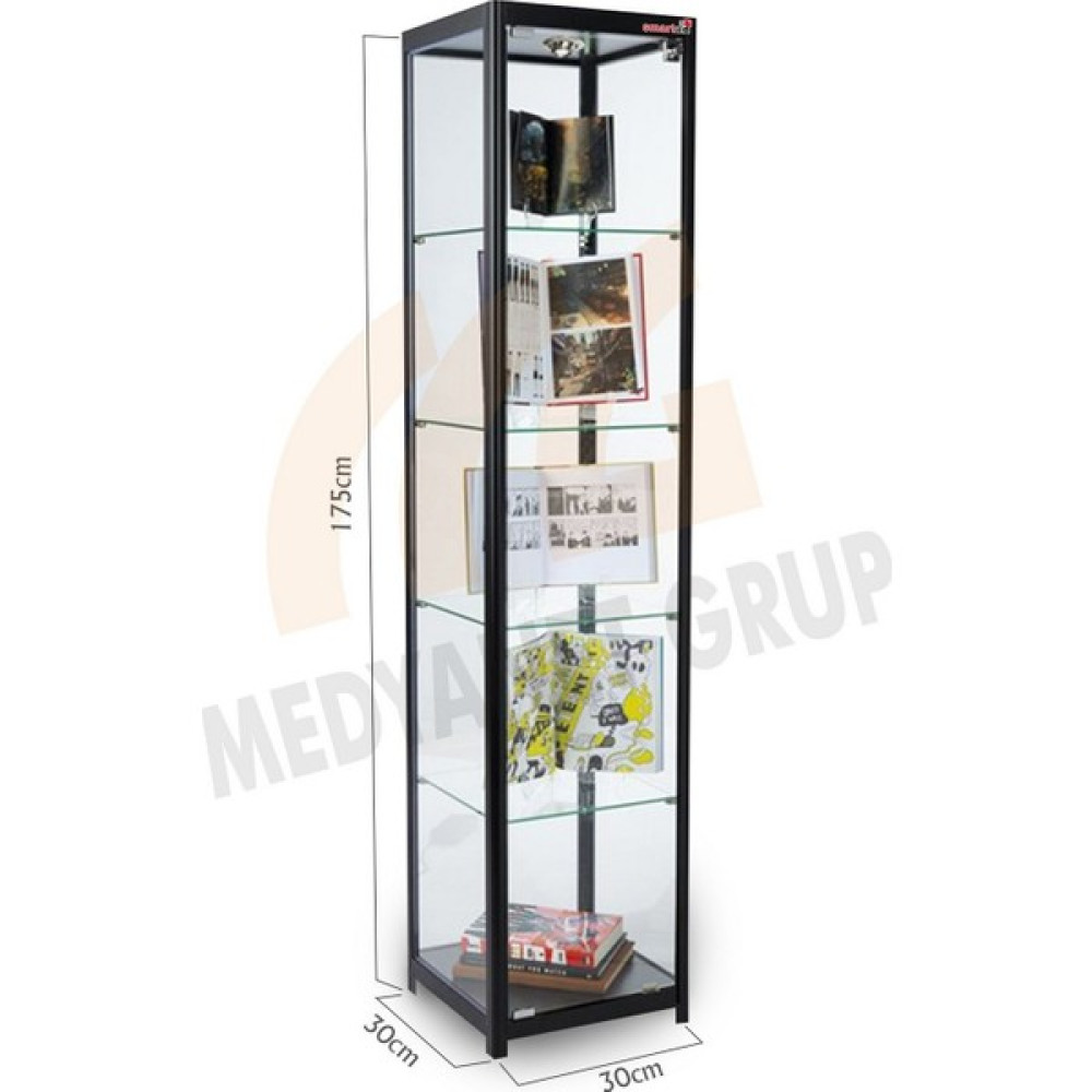 bubizde Camlı Vitrin - Camlı Dolap - Camlı Koleksiyon Vitrini - Teşhir Vitrini 180X40X40 KOD:1840ES BLACK - Siyah Evrak Dolabı Fiyatı