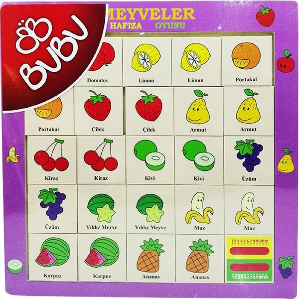 Bubu Ahşap Puzzle Meyveler Hafıza Oyunu 30X30 Bj-53Ap0063 Bebek Oyuncakları Fiyatı