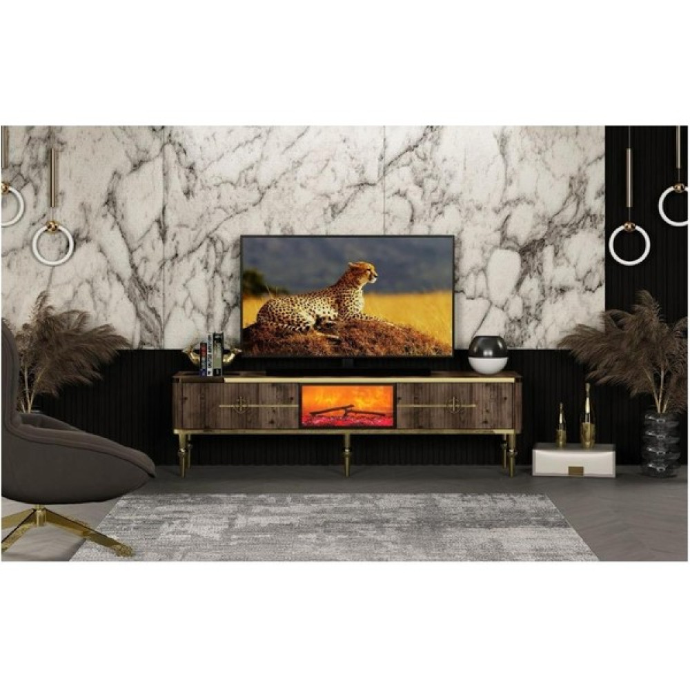 Bubu Home Asel Şömineli Ceviz Tv Ünitesi 160 cm Tv Ünitesi / Sehpası Fiyatı