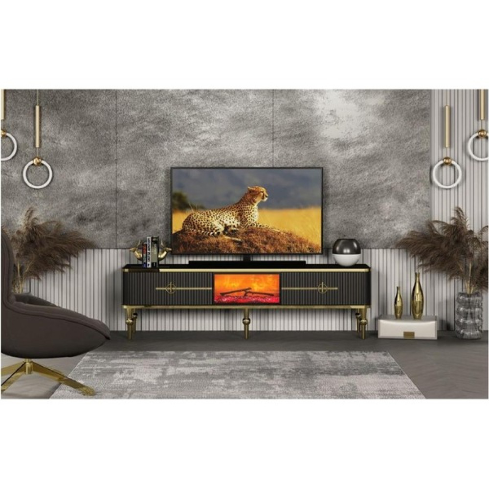 Bubu Home Asel Şömineli Tv Ünitesi Siyah 160 cm Tv Ünitesi / Sehpası Fiyatı
