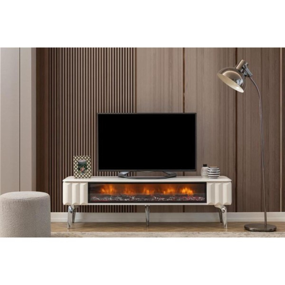 Bubu Home Deniz Şömineli Beyaz Tv Ünitesi 160 cm Tv Ünitesi / Sehpası Fiyatı