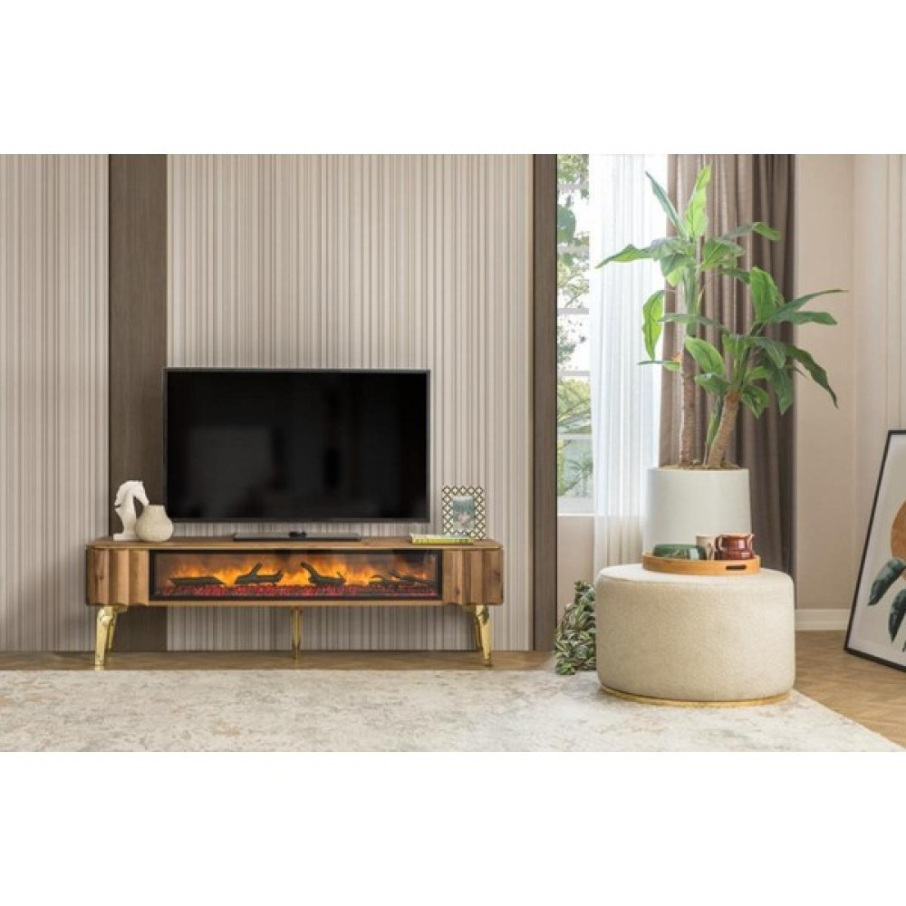 Bubu Home Deniz Şömineli Ceviz Tv Ünitesi 160 cm Tv Ünitesi / Sehpası Fiyatı