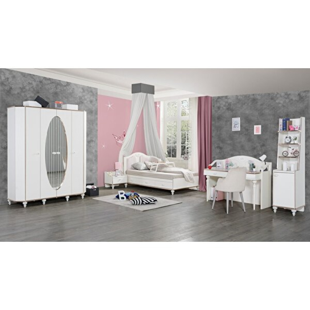 Bubu Home Gloria Genç Odası ( 4 Kp Dolap + Karyola + Komodin + Çalışma Masası + Kitaplık ) - Beyaz Genç Odası Takımı / Seti Fiyatı