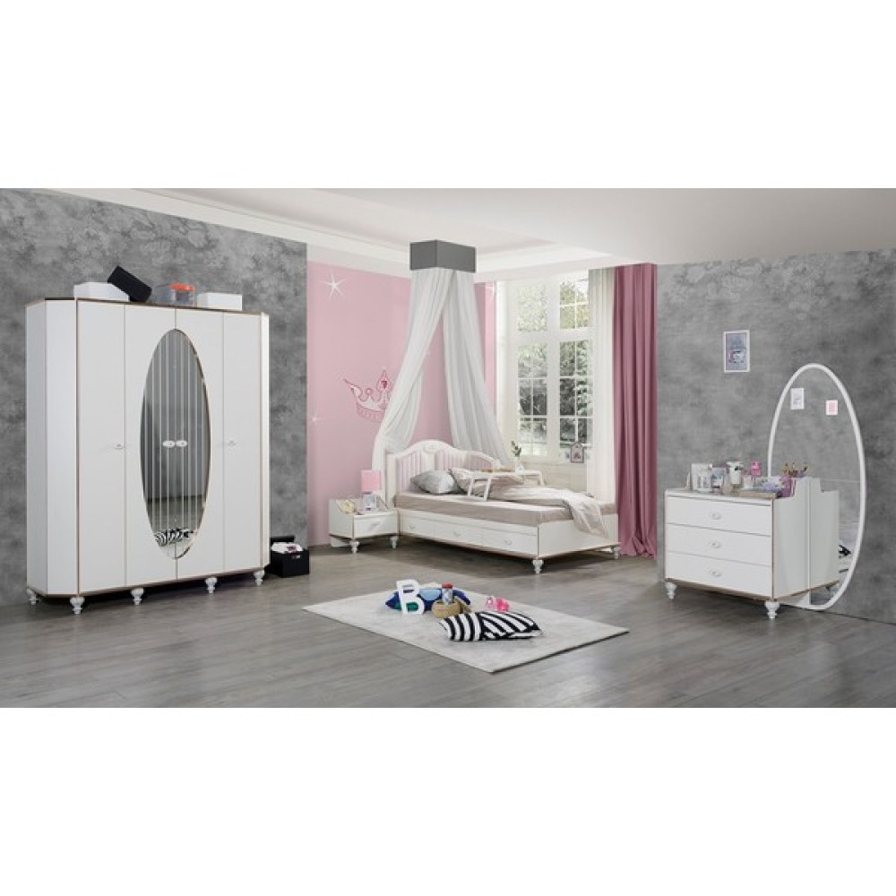 Bubu Home Gloria Genç Odası ( 4 Kp Dolap + Karyola + Komodin + Şifonyer ) - Beyaz Genç Odası Takımı / Seti Fiyatı