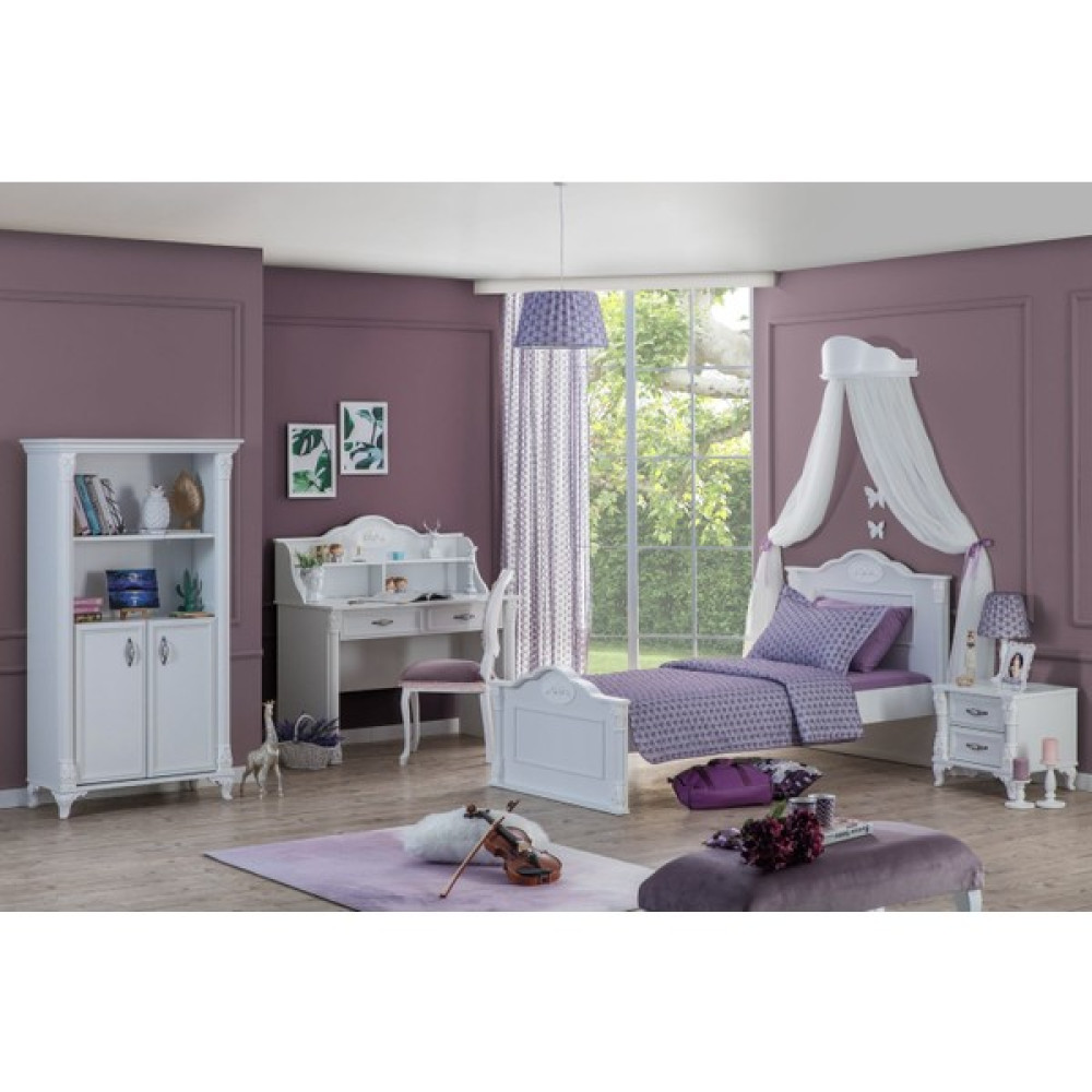 Bubu Home Helen Genç Odası Takımı ( 3 Kapaklı dolap + Aynalı çamaşırlık + Karyola + Komodin + Çalışma masası ve kitaplık ) Genç Odası Takımı / Seti Fiyatı
