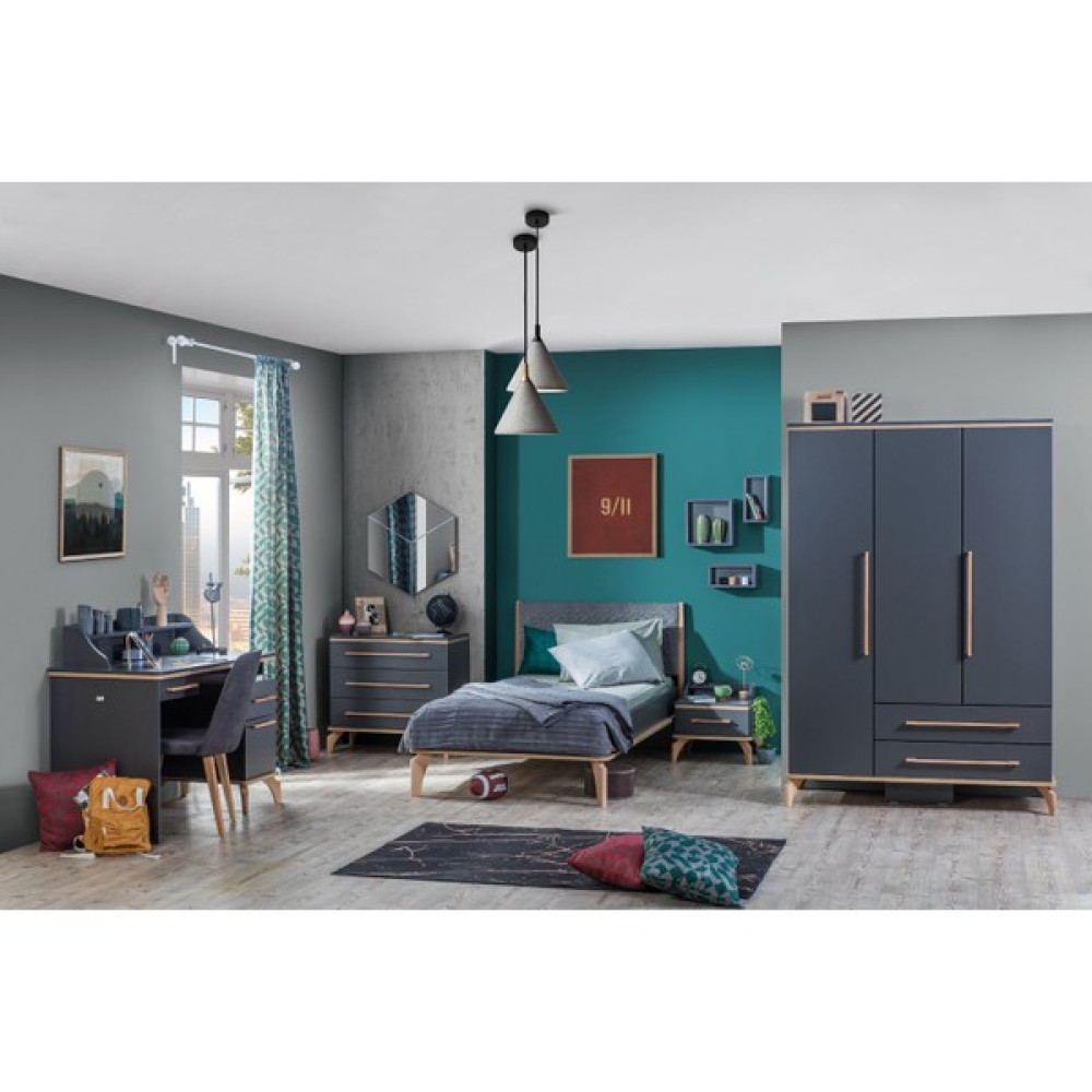 Bubu Home Loft Kapaklı Genç Odası Takımı ( 3 Kapaklı dolap + Komodin + Çalışma masası + Aynalı çamaşırlık + Karyola ) Genç Odası Takımı / Seti Fiyatı