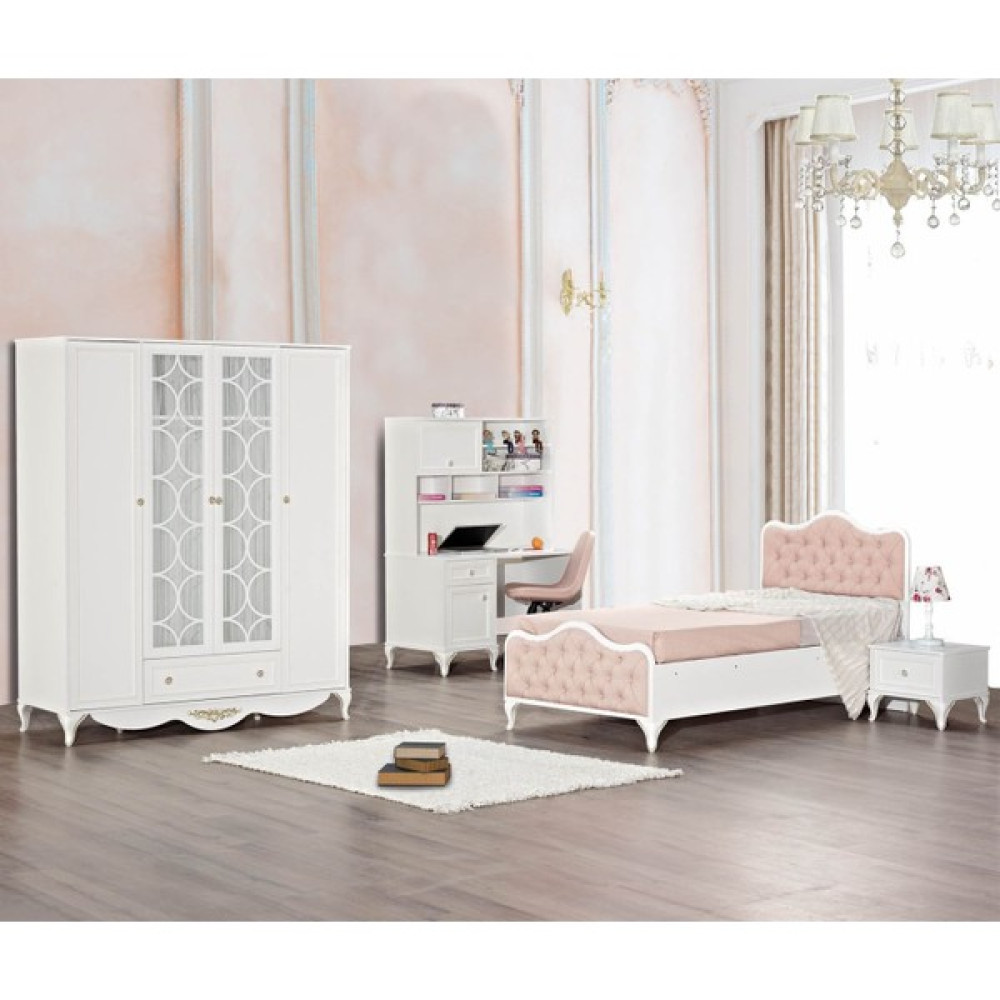 Bubu Home Malife Genç Odası Takımı Bazalı Karyola+4 Kapılı Dolap+Çalışma Masası+Kitaplık+ Şifonyer+Komodin - Beyaz Genç Odası Takımı / Seti Fiyatı