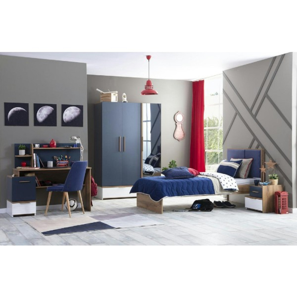 Bubu Home Orion Genç Odası Takımı ( Dolap+ Karyola+Komodin+Çalışma Masası) - Meşe - Lacivert Genç Odası Takımı / Seti Fiyatı