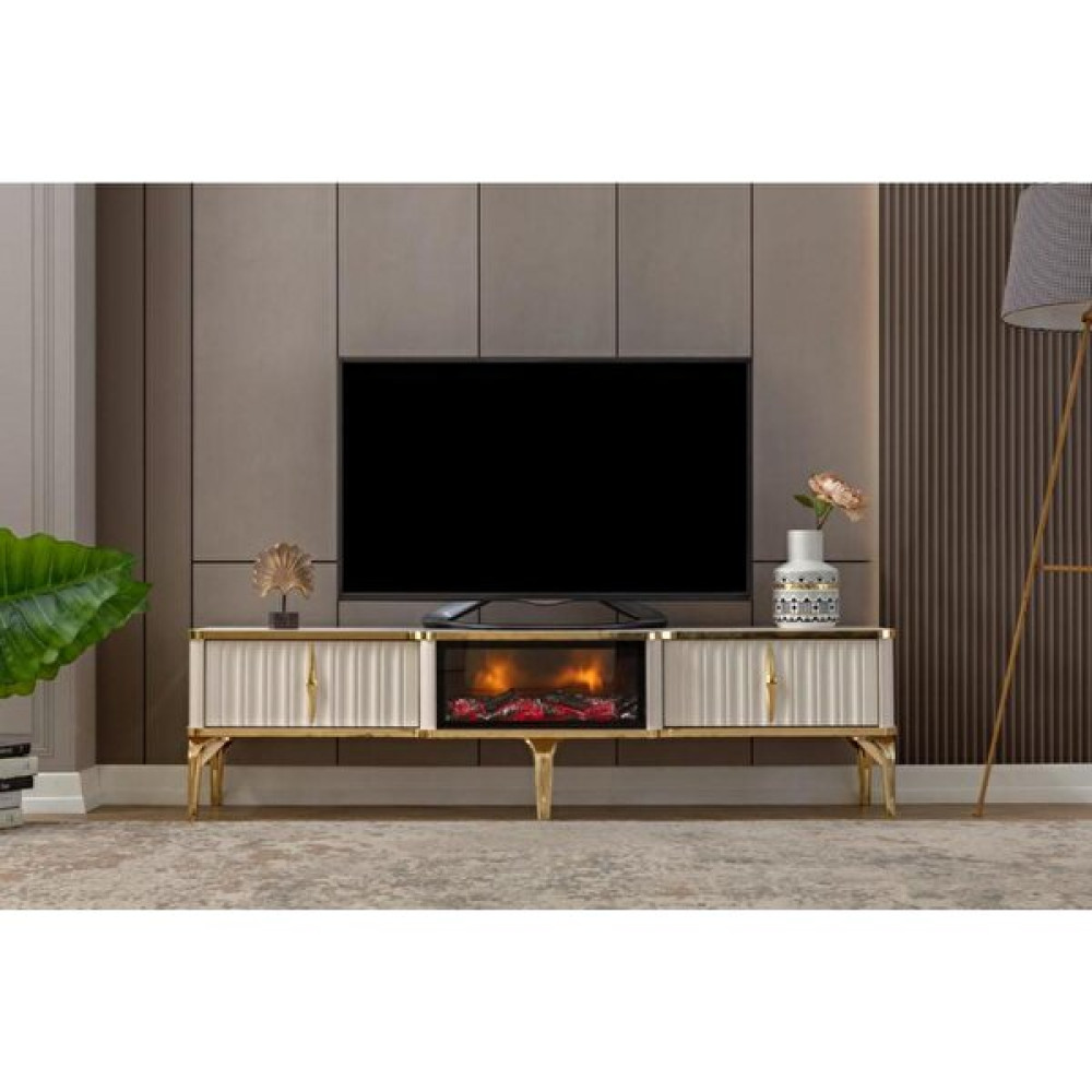 Bubu Home Pera Şömineli Beyaz Tv Ünitesi 160 cm Tv Ünitesi / Sehpası Fiyatı