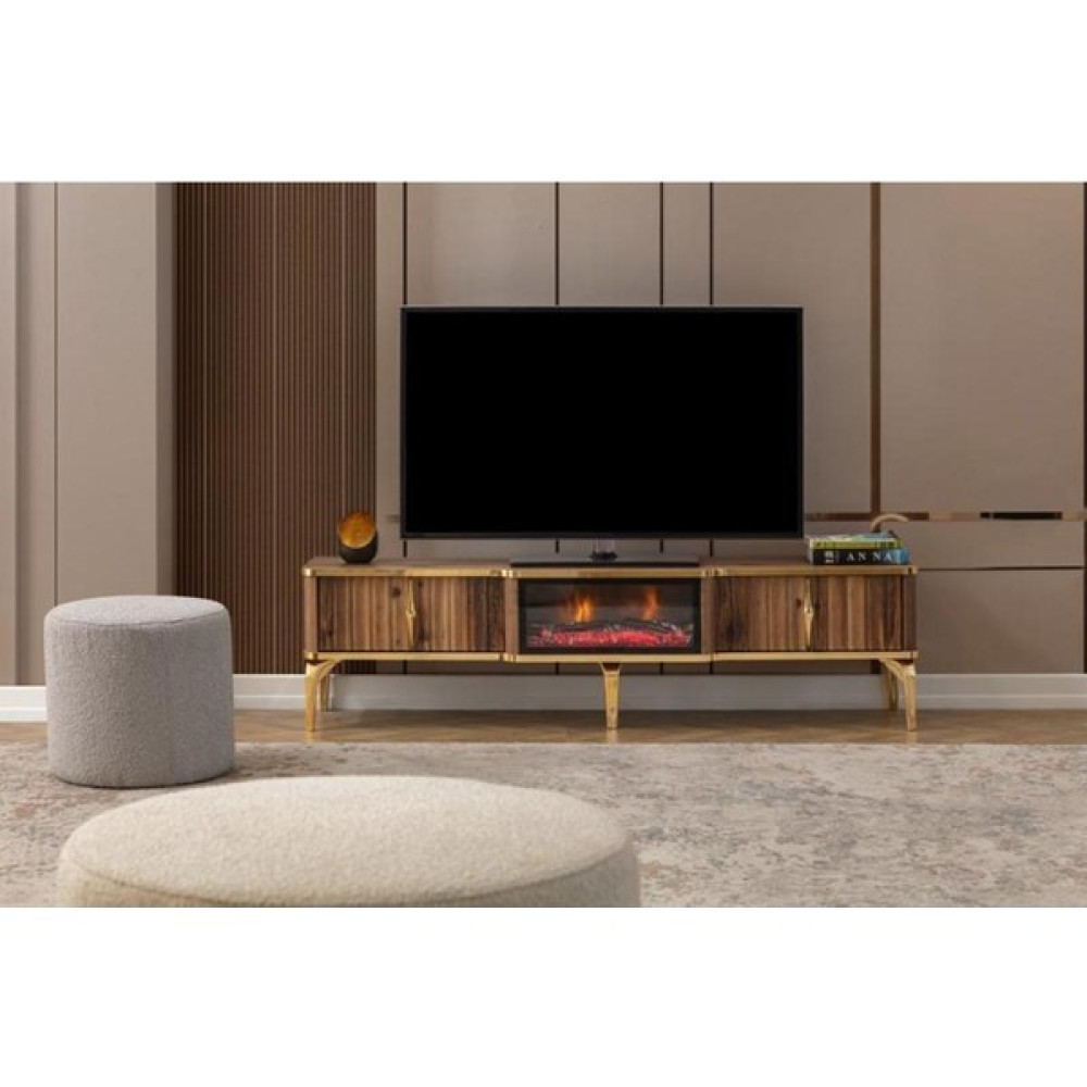 Bubu Home Pera Şömineli Ceviz Tv Ünitesi 160 cm Tv Ünitesi / Sehpası Fiyatı