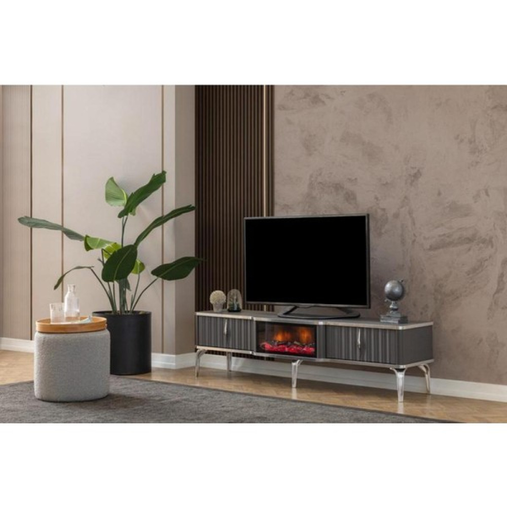 Bubu Home Pera Şömineli Gri Tv Ünitesi 160 cm Tv Ünitesi / Sehpası Fiyatı