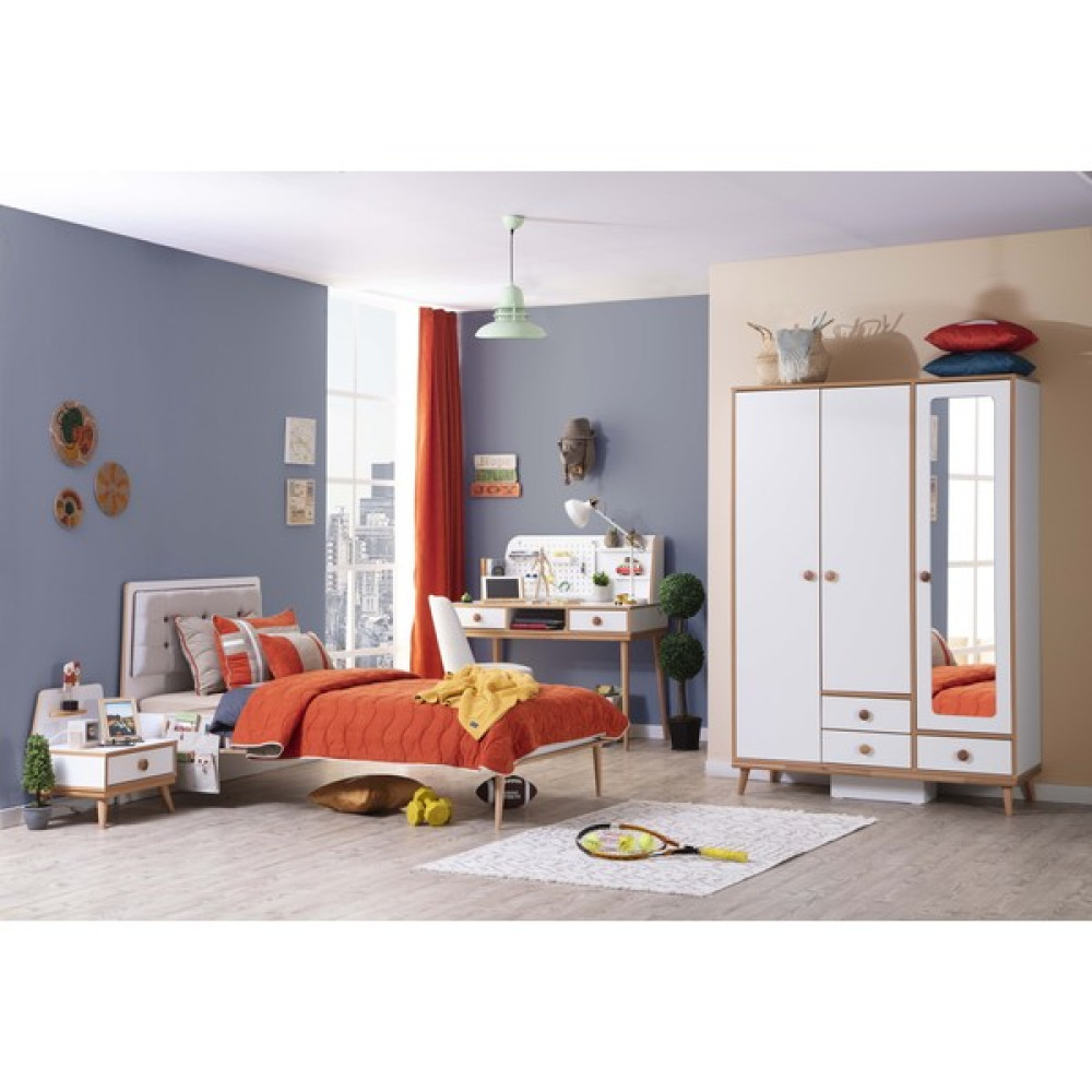Bubu Home Retro Genç Odası Takımı (Dolap+Karyola+Komodin+Çalışma Masası) - Beyaz Genç Odası Takımı / Seti Fiyatı