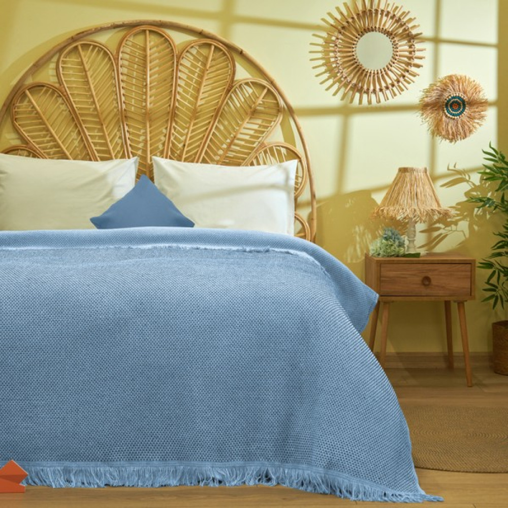 Buca Yün Bedacta Çift Kişilik Yatak Örtüsü - Mavi - 220X240 cm - 220 x 240 cm Yatak Örtüsü Fiyatı