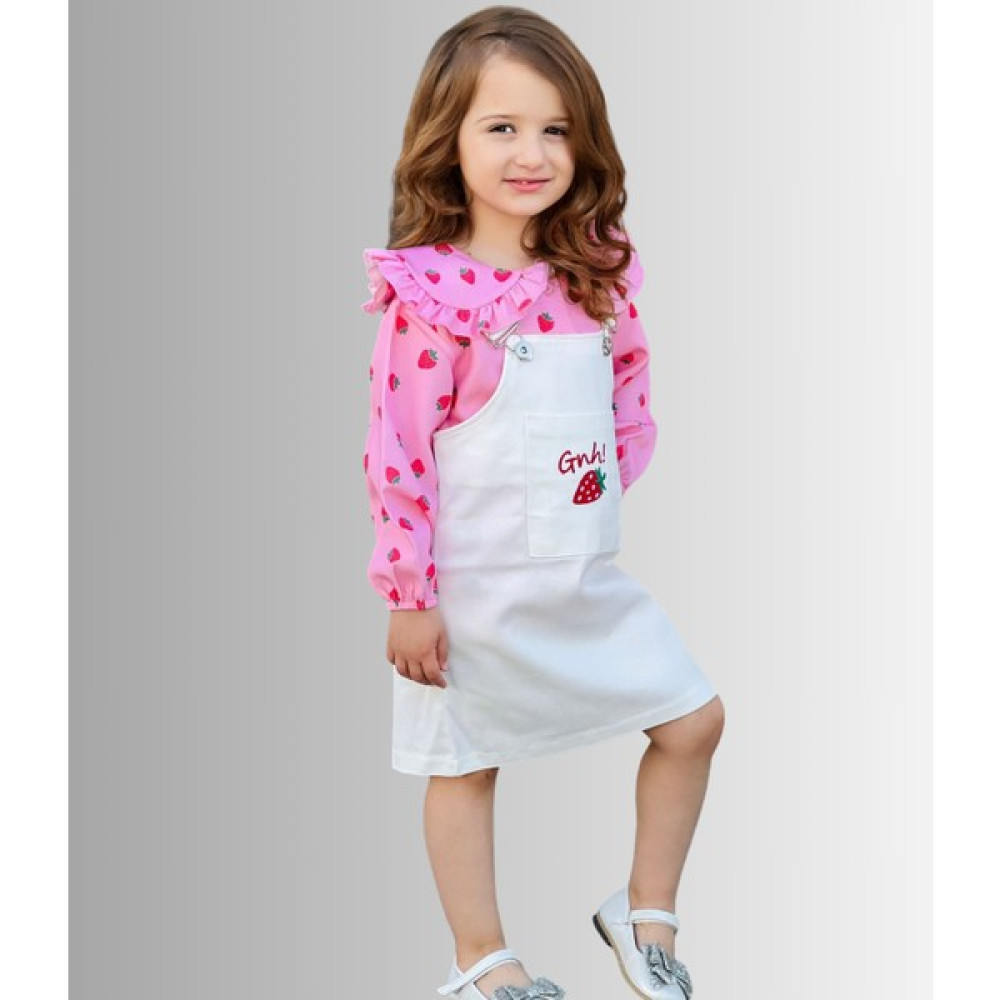 bücürlerin dünyası Kız Çocuk Çilekli Elbise / Prenses Modası Jile Gabardin Jile Poplin Gömlek Kız Çocuk Elbise Fiyatı