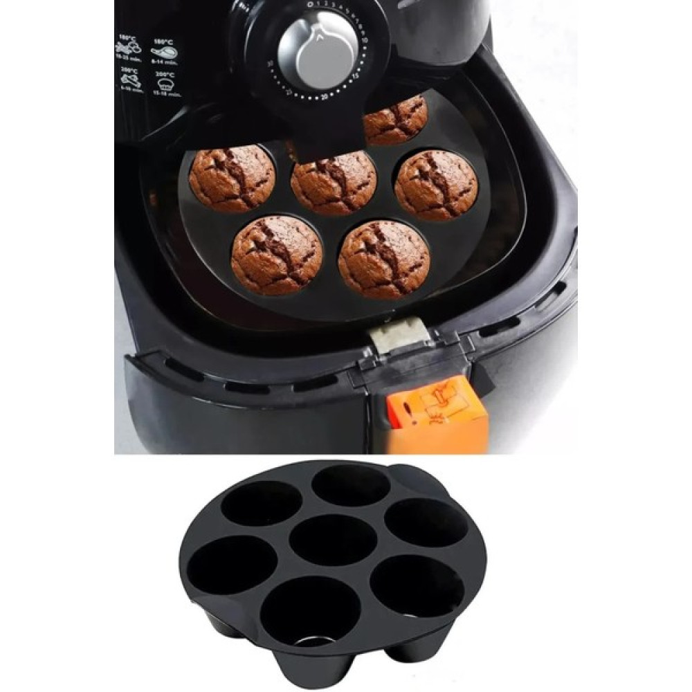 Budors Airfryer Silikon Muffin Kek Kalıbı 7 Gözlü Kek ve Çörek Pişirme Kabı Siyah - 1 Adet Kek Kalıpları Fiyatı