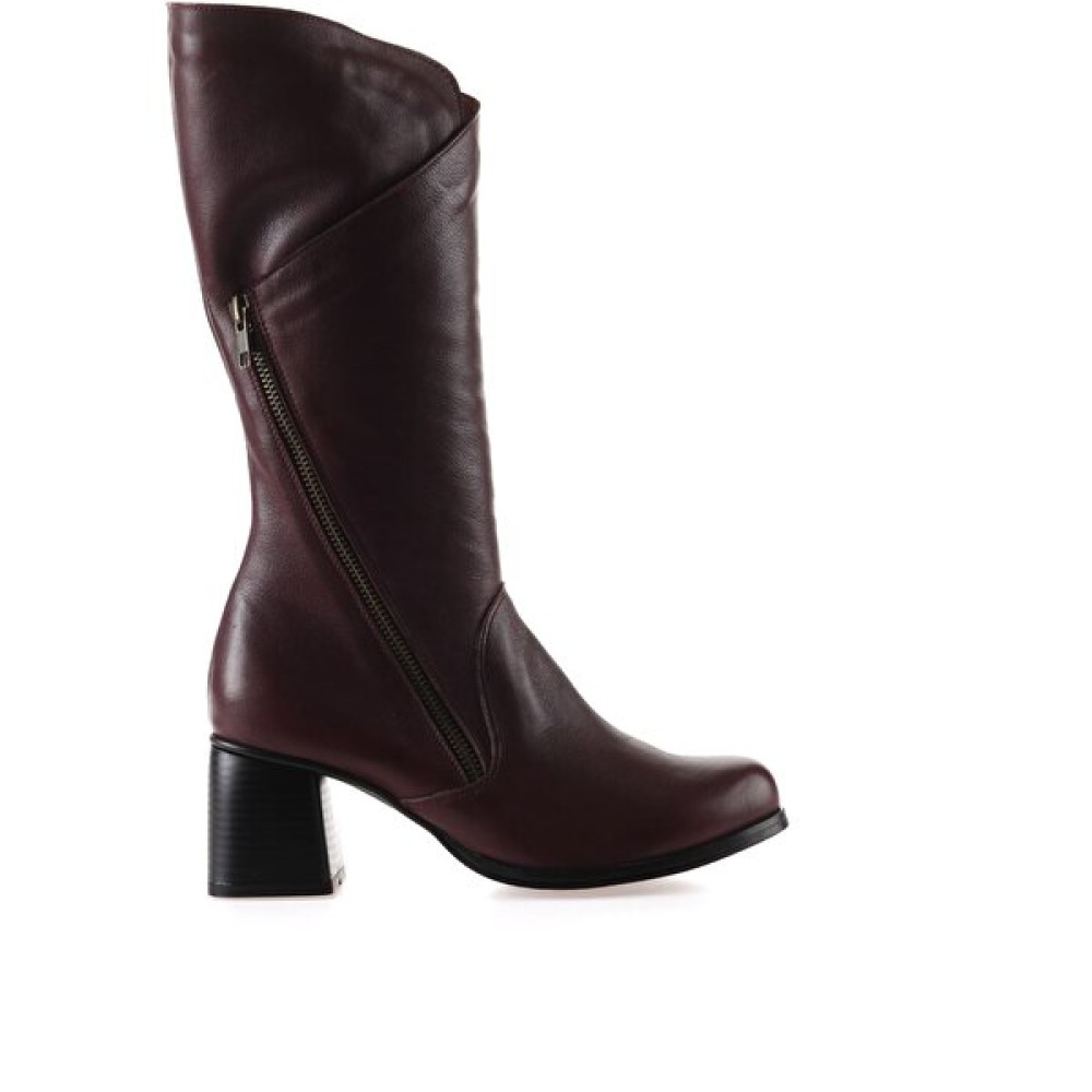 Bueno Shoes Bordo Deri Kadın Topuklu Çizme Kadın Çizmeleri Fiyatı