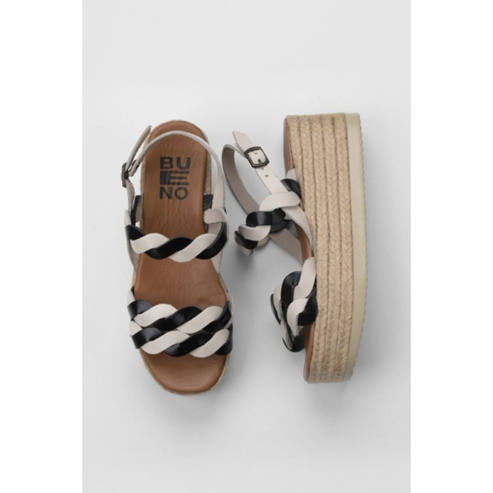Bueno Shoes Siyah Bej Parlak Deri Kadın Dolgu Topuklu Espadril Sandalet 01WU6119 Kadın Günlük Ayakkabıları Fiyatı