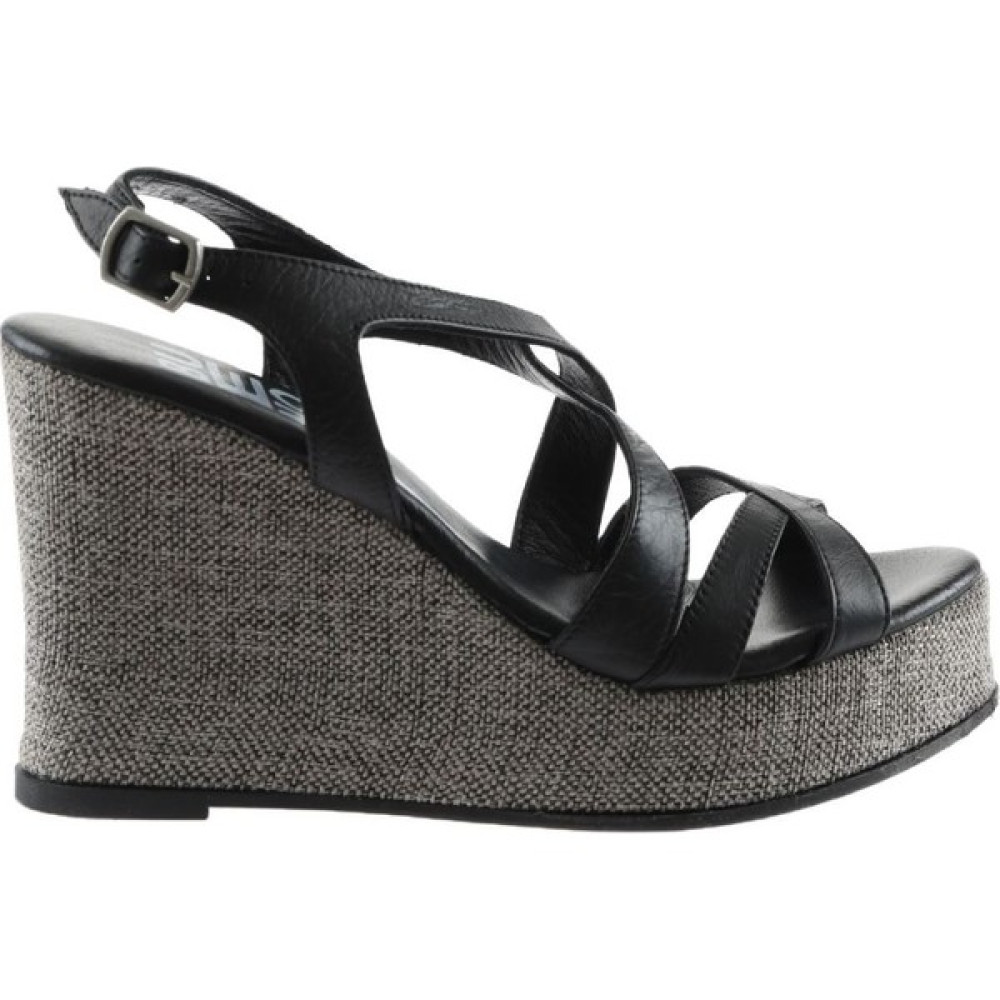 Bueno Shoes Siyah Deri Kadın Dolgu Topuklu Sandalet Kadın Terlikleri ve Sandaletleri Fiyatı