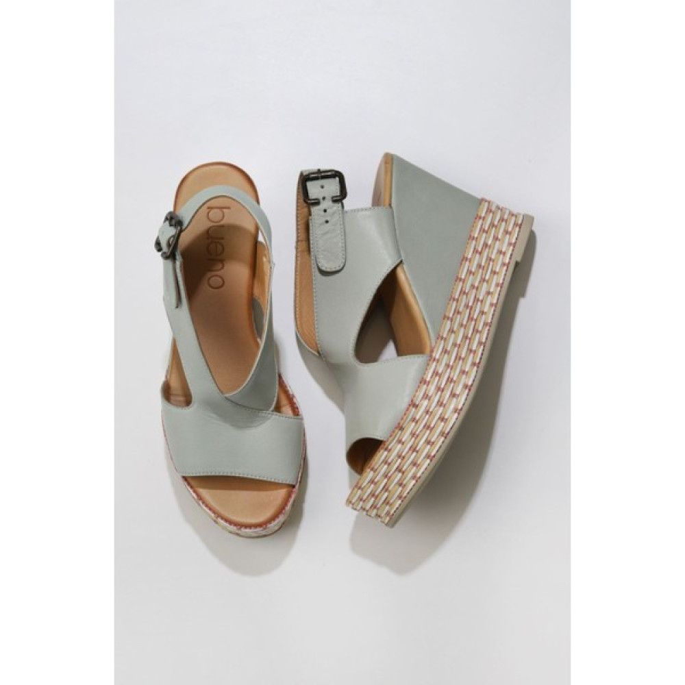 Bueno Shoes Turkuaz Deri Kadın Dolgu Topuklu Espadril Sandalet 01WQ5801 Kadın Günlük Ayakkabıları Fiyatı