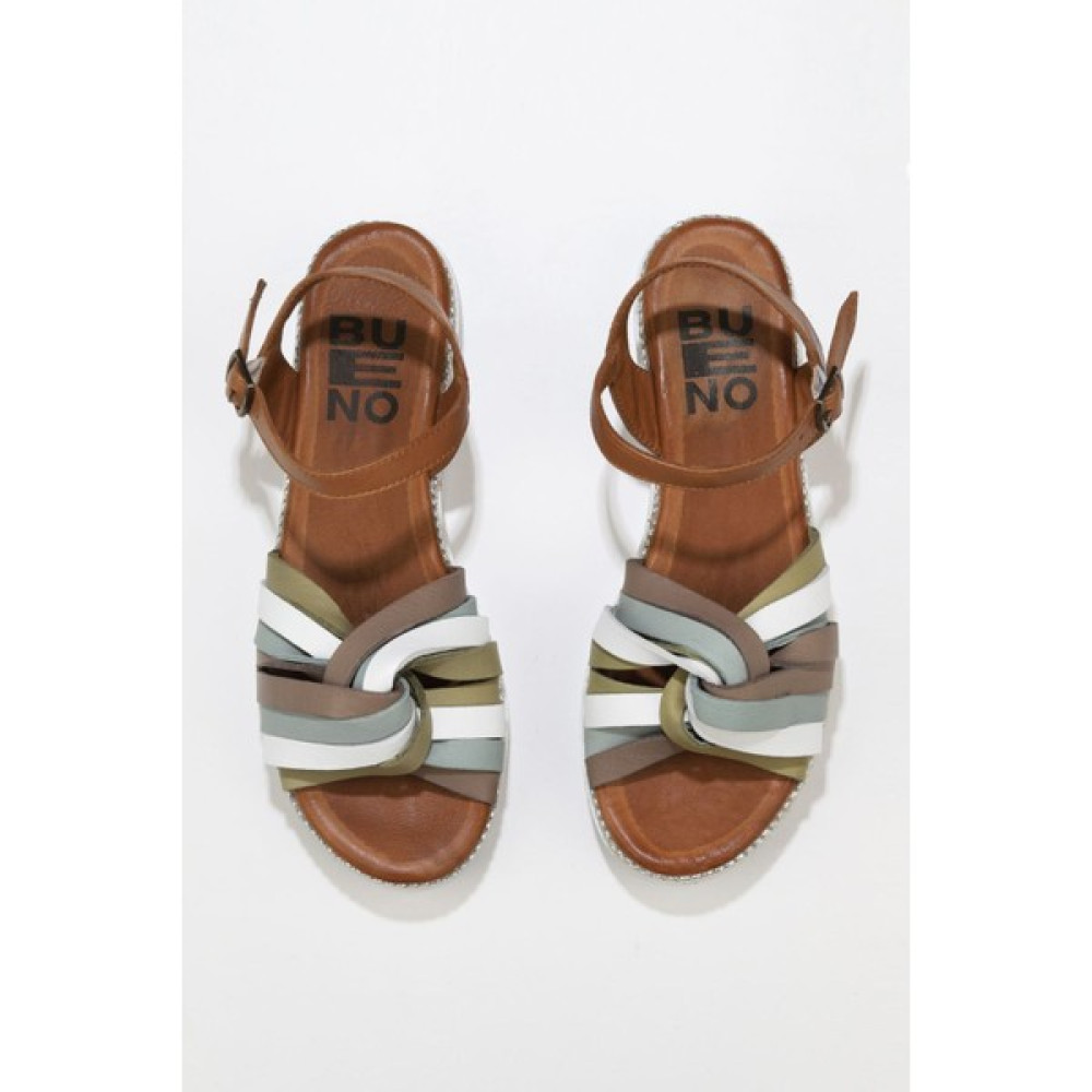 Bueno Shoes Yeşil Multi Deri Kadın Dolgu Topuklu Sandalet Kadın Terlikleri ve Sandaletleri Fiyatı