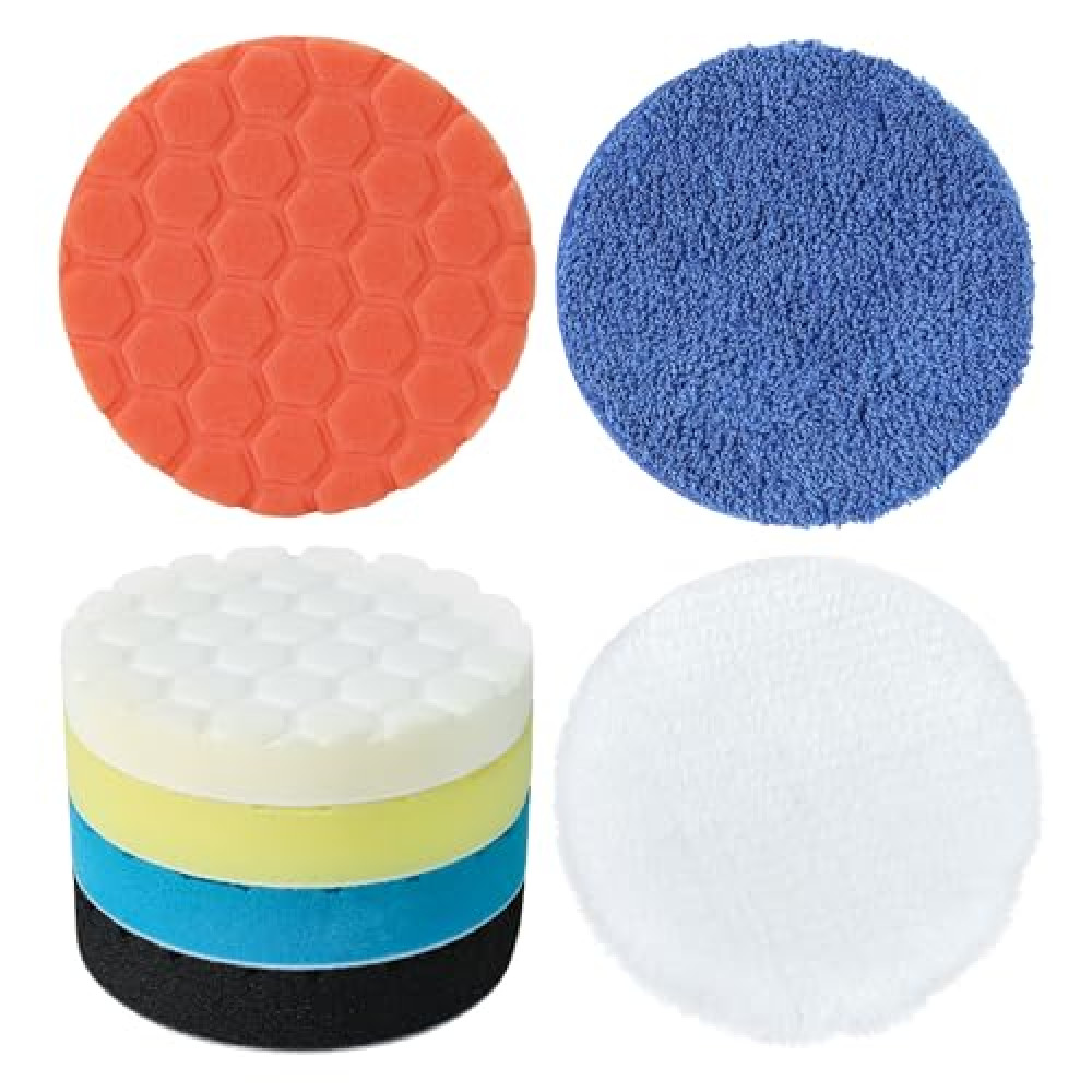 Buffing Polishing Pads 7 Inch - 7Pcs 180mm Face for 7 Inch Backing Plate, Car Compound Buffing Sponge Pads and Woolen Cutting Polishing Pad Kit