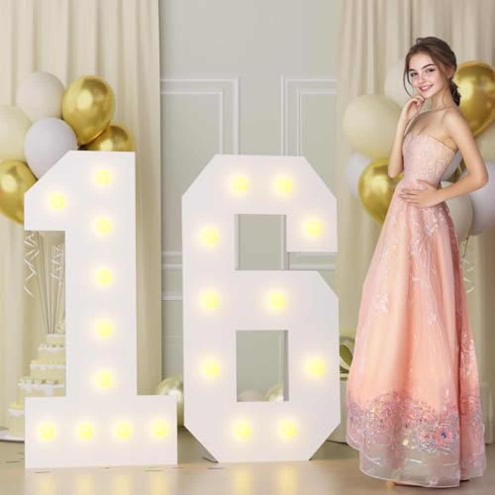 Bugame 4FT 16 Marquee Numbers, Big 16 Light Up Numbers for 16th Birthday Decorations Warm Light Sweet 16 Party Decorations for Anniversary Party Decor