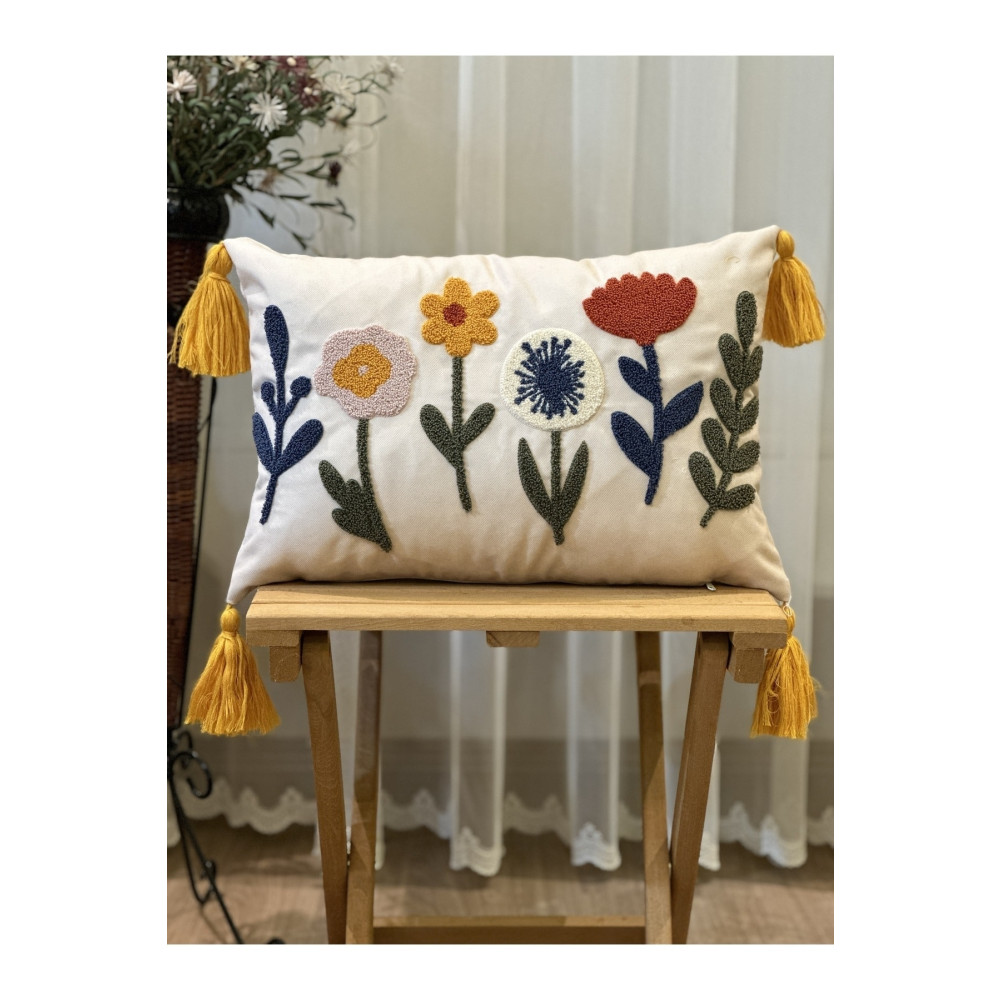 BUGİ HOME COLLECTİON TEKLİ ÇİÇEKLİ PUNCH İŞLEMELİ NAKIŞLI DEKORATİF PREMİUM KIRLENT KILIFI 35 x 50 Beden Yatak Odası Tekstili Fiyatı
