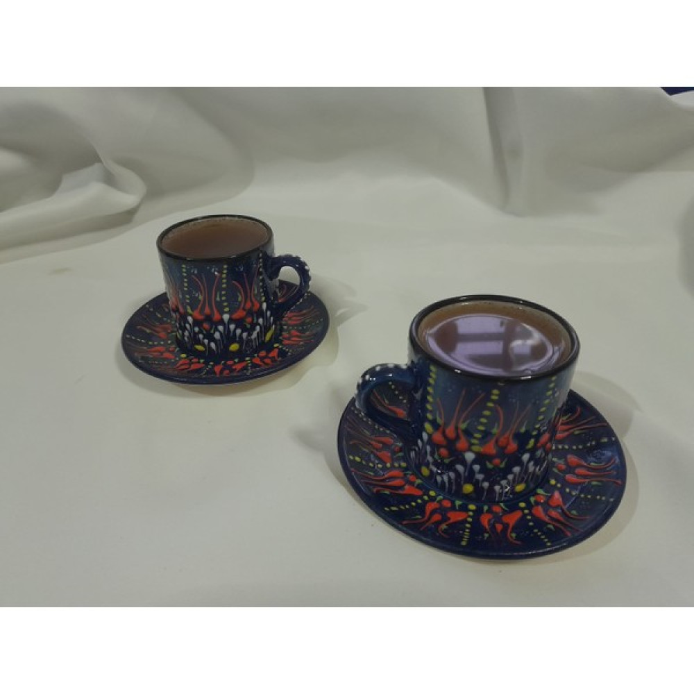 Buğra Seramik 2 Kişilik Kahve Fincanı Takımı 90 ml - Mavi Desenli Fincan / Bardak / Kahve Takımı Fiyatı
