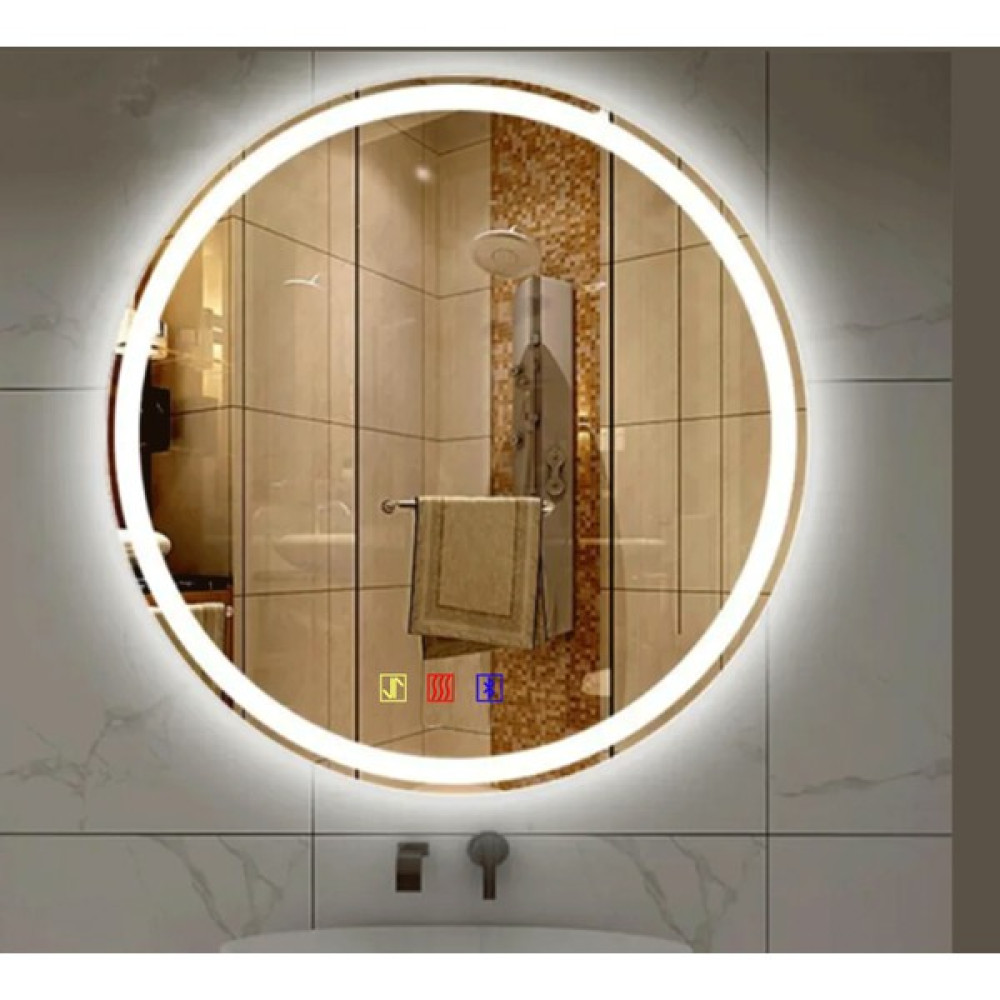 Buğusan 90 cm Çap Bluetoothlu Buğu Çözücülü Dokunmatik Işıklı Kumlamalı Yuvarlak Banyo Aynası Banyo Aynası Fiyatı