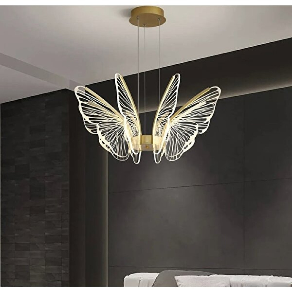 Buiva Luxury Dimmerli Kumandalı Modern Kelebek Sarkıt LED Avize Butterfly Gold Sarı Kademeli 3 Renk Avize Fiyatı