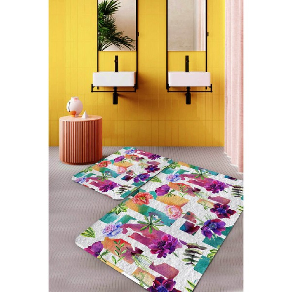 Buket Home 2'li Set Kaymaz Banyo Paspas ve Klozet Takımı Yumuşak Dokulu 100X60CM-50X60CM - 60 x 100 cm - Çok Renkli Klozet Takımı Fiyatı