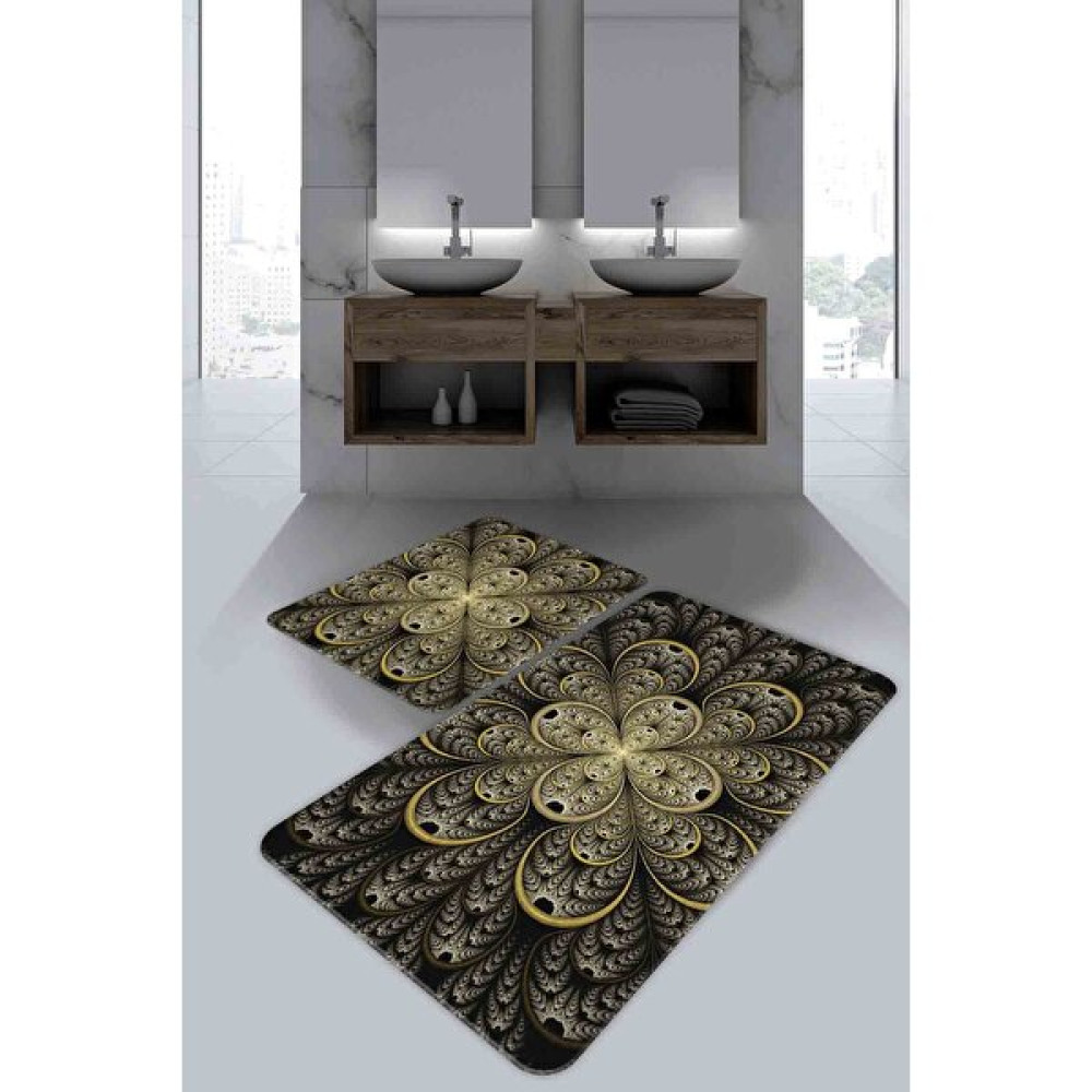 Buket Home Abstrait Siyah 2'li Set Banyo Paspas 100X60CM-50X60CM Klozet Takımı Fiyatı