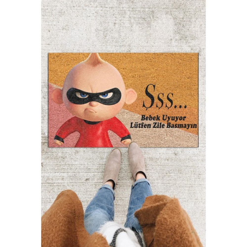 Buket Home Bebek Uyuyor Kapı Önü Paspası Dekoratif Kapı Paspası Dış Mekân Paspas Ev Içi Paspası 45X70CM - 45 x 70 cm - Renkli Paspas Fiyatı