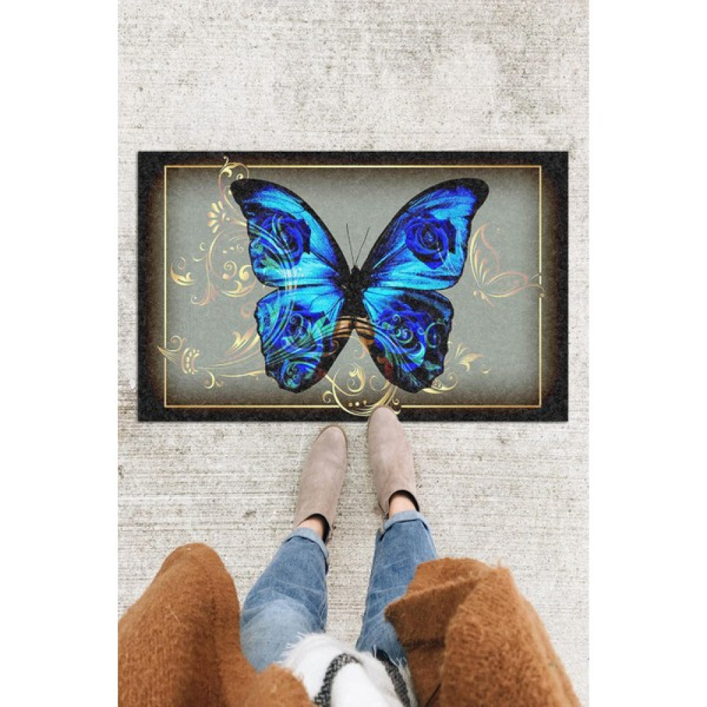 Buket Home Mavi Kelebek Kapı Önü Paspası Dekoratif Kapı Paspası Dış Mekân Paspas Ev Içi Paspası 45X70CM - 45 x 70 cm - Renkli Paspas Fiyatı