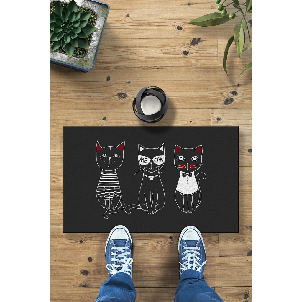 Buket Home Meaw 3 Kedi Dekoratif Kapı Önü Paspası - 45 x 70 cm - Renkli Araca Özel Paspaslar Fiyatı