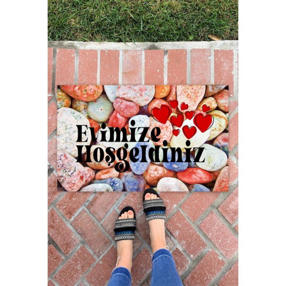 Buket Home Taş Evimize Hoşgeldiniz Iç ve Dış Mekan Dekoratif Çok Amaçlı Kapı Önü Paspası - 45 x 70 cm - Renkli Paspas Fiyatı