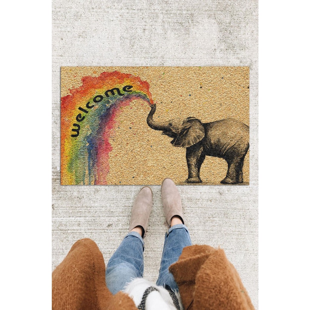 Buket Home Welcome Fil Kapı Önü Paspası Dekoratif Kapı Paspası Dış Mekân Paspas Ev Içi Paspası 45X70CM - Renkli - 30 x 60 cm Araca Özel Paspaslar Fiyatı