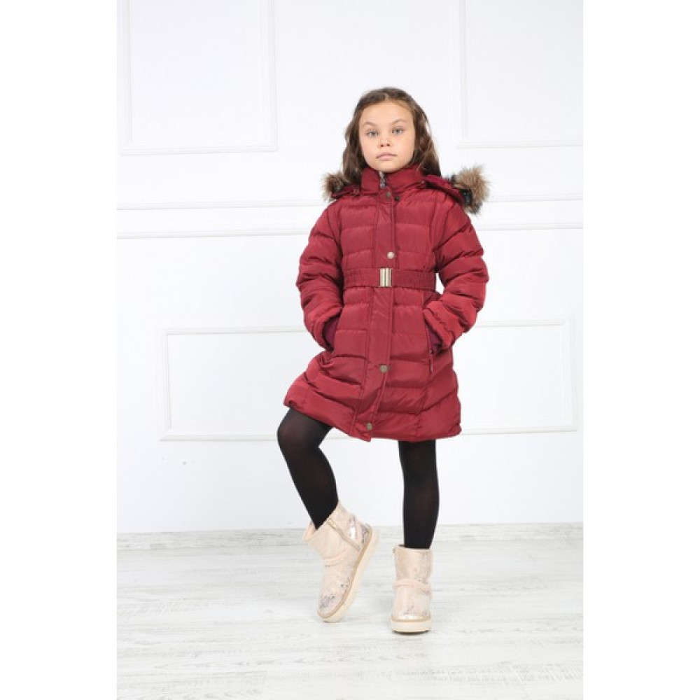 Buket Tekstil Bordo Kız Çocuk Peluşu Çıkarılabilir Kemerli Şişme Kaban Mont Kız Çocuk Mont Fiyatı