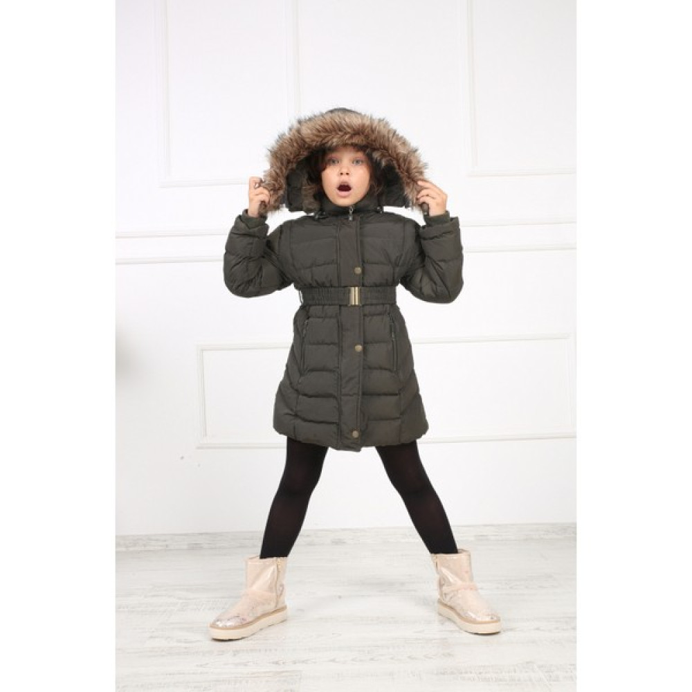 Buket Tekstil Haki Kız Çocuk Peluşu Çıkarılabilir Kemerli Şişme Kaban Mont Kız Çocuk Mont Fiyatı