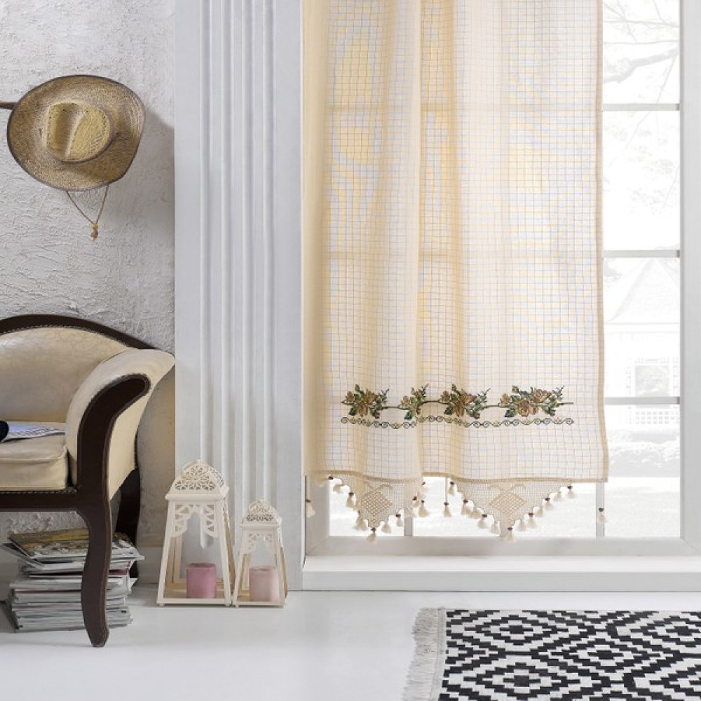 Buldan Concept Buldan Işi Kaneviçeli Kahve Nakışlı Perde 100X170 cm - 100 x 170 cm - Kahverengi Güneşlik Fiyatı