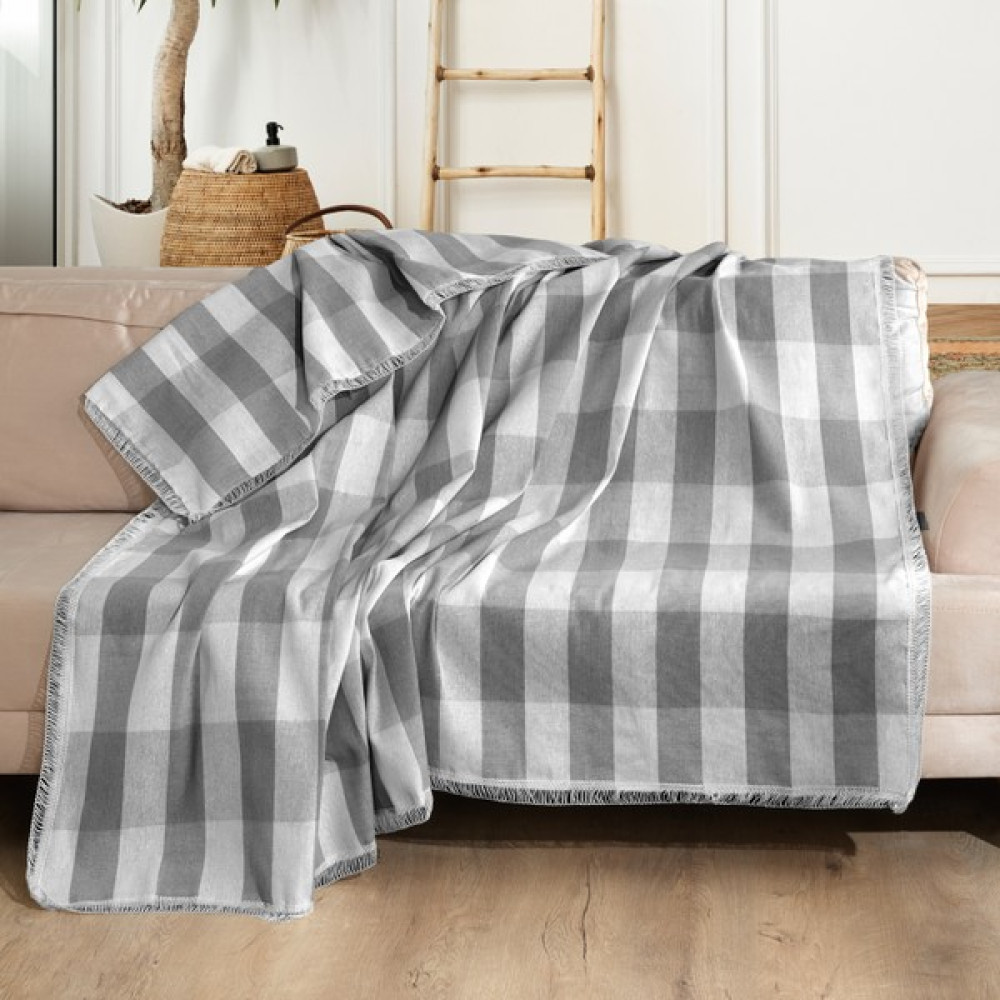 Buldan Ekoseli Koltuk Örtüsü - Çekyat Örtüsü - Kanepe Örtüsü 170 x 210 - Gri - 170 x 210 cm Koltuk & Kanepe Örtüsü Fiyatı