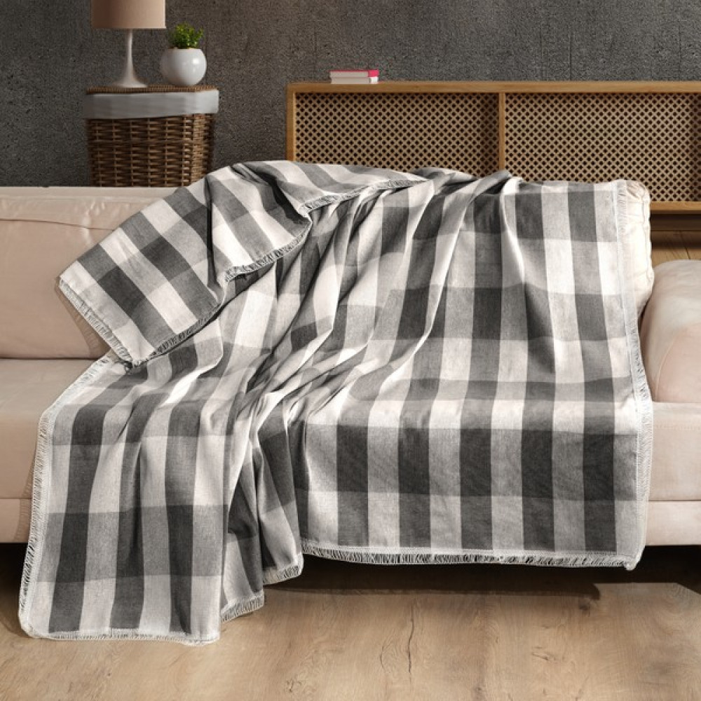 Buldan Ekoseli Koltuk Örtüsü - Çekyat Örtüsü - Kanepe Örtüsü 170 x 210 - Gri - 170 x 210 cm - Füme Koltuk & Kanepe Örtüsü Fiyatı