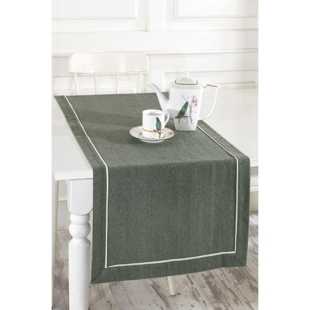 Buldan Keteni Biyeli 50x130 cm Runner - 50 x 130 cm - Yeşil Masa Örtüsü Fiyatı